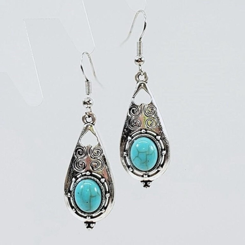 Sterling Silver Turquoise Teardrop Dangle Earring - Bobo Southwest Design